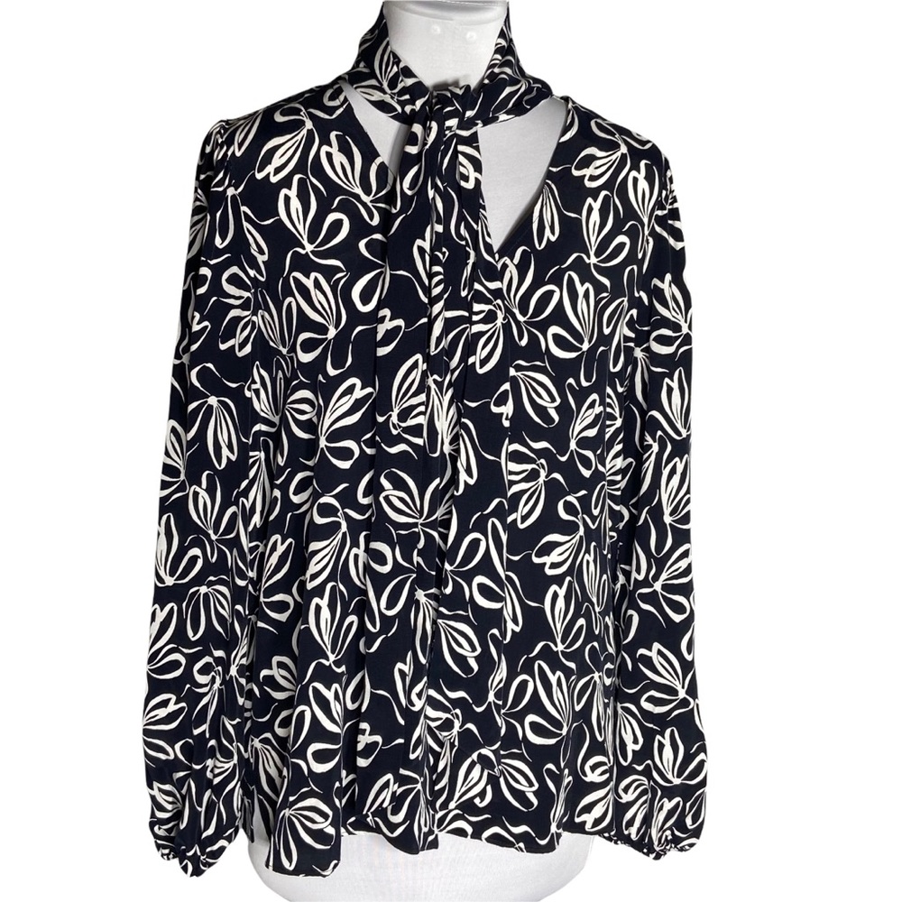 Ted Baker London Tie Neck V Neck Long Sleeve Blouse Size 3 (US 8 to 10)